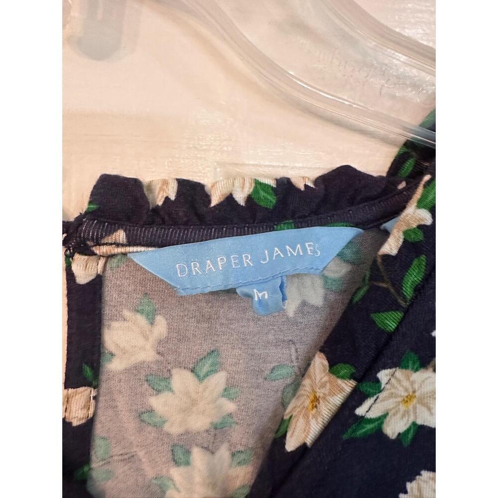 Draper James Dress Womens Size M Navy Blue Floral Tiered Ruffled Mock Neck Boho - Picture 6 of 8